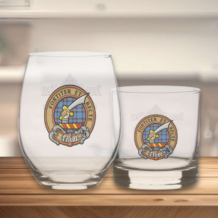 Clan Elliot Crest over Ancient Tartan Whiskey Glass