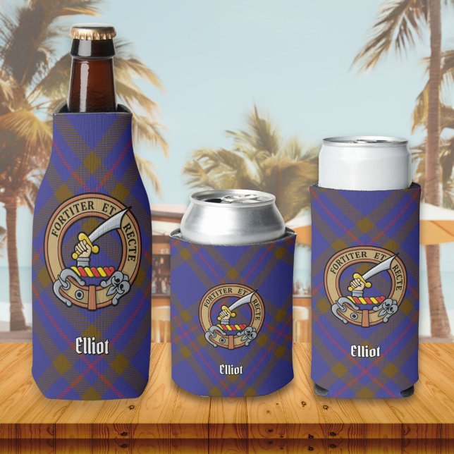 Clan Elliot Crest over Modern Tartan Bottle Cooler (Creator Uploaded)