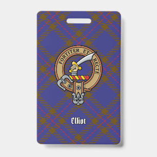 Clan Elliot Crest over Modern Tartan ID Badge