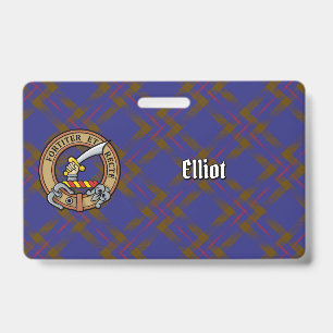 Clan Elliot Crest over Modern Tartan ID Badge
