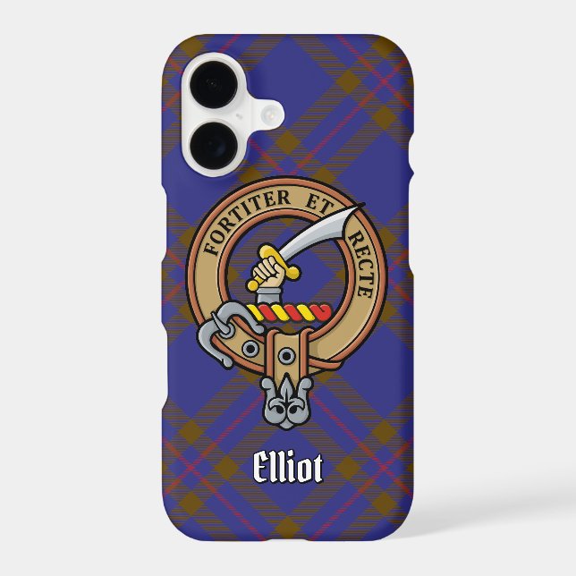 Clan Elliot Crest over Modern Tartan iPhone Case (Back)