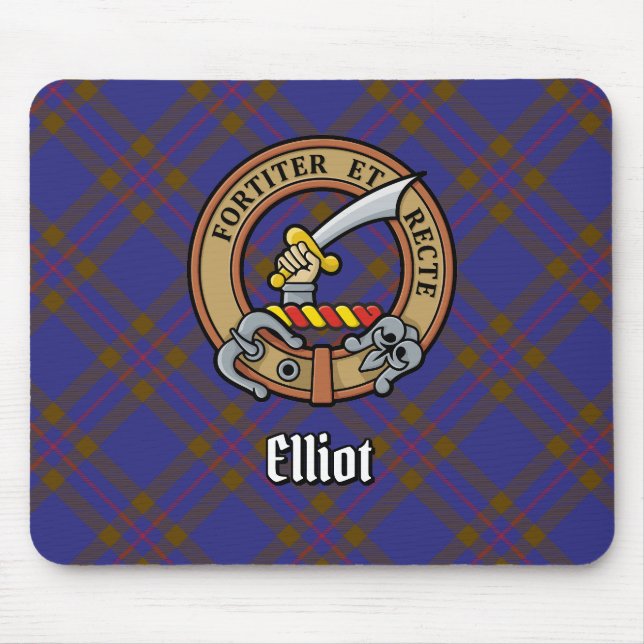 Clan Elliot Crest over Modern Tartan Mouse Mat (Front)