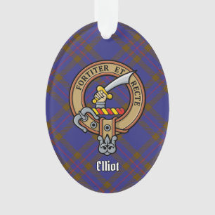 Clan Elliot Crest over Modern Tartan Ornament
