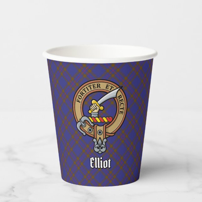 Clan Elliot Crest over Modern Tartan Paper Cups (Front)