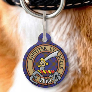 Clan Elliot Crest over Modern Tartan Pet Tag
