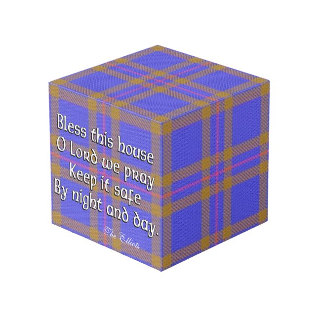 Clan Elliot Elliott Tartan House Blessing Cube (Front Angled)