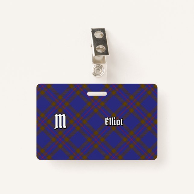 Clan Elliot Modern Tartan Badge ID Badge (Front with Clip)