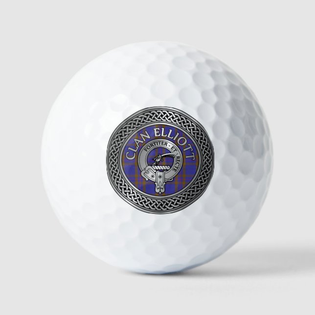 Clan ELLioTT Crest & Tartan Knot Golf Balls (Front)