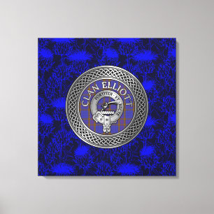Clan ELLioTT Crest & Tartan Knot on Thistle Canvas Print