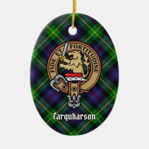 Clan Farquharson Crest over Tartan Ceramic Tree Decoration
