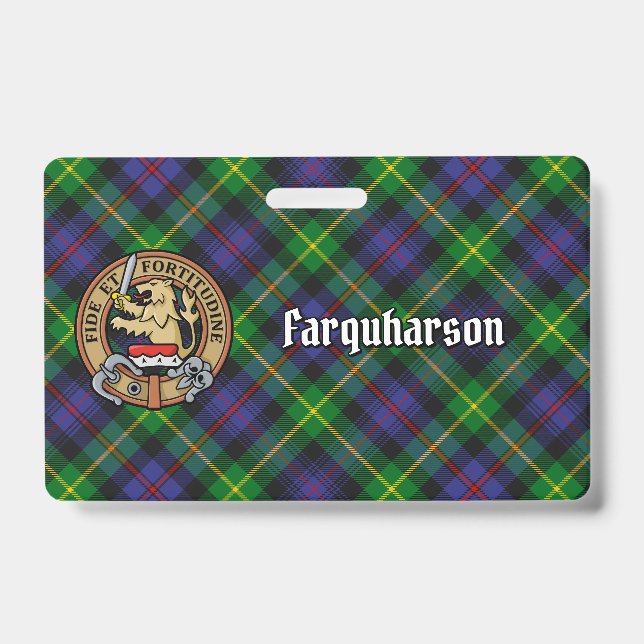 Clan Farquharson Crest over Tartan ID Badge (Front)