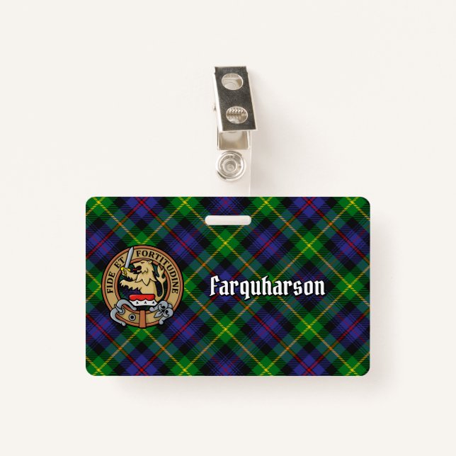 Clan Farquharson Crest over Tartan ID Badge (Front with Clip)