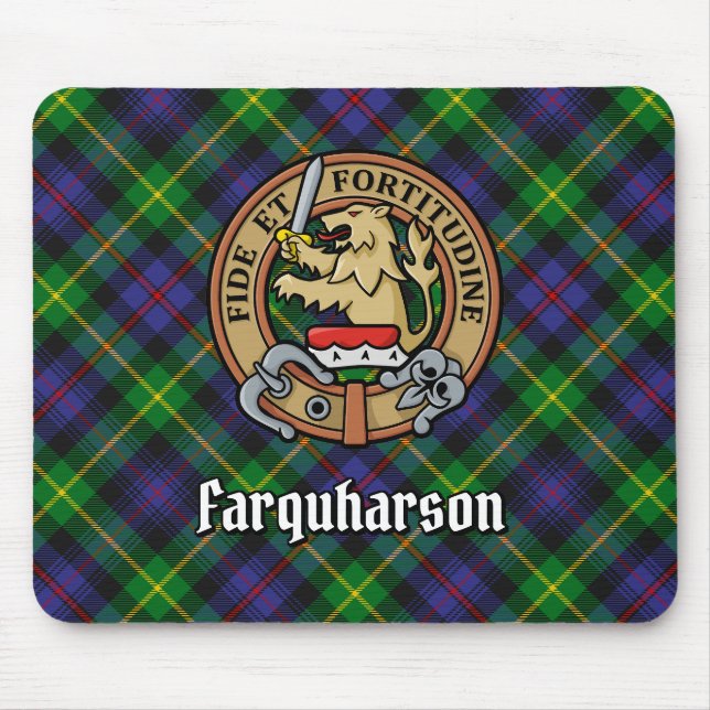 Clan Farquharson Crest over Tartan Mouse Mat (Front)