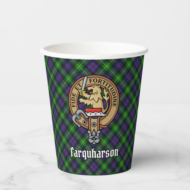 Clan Farquharson Crest over Tartan Paper Cups (Front)