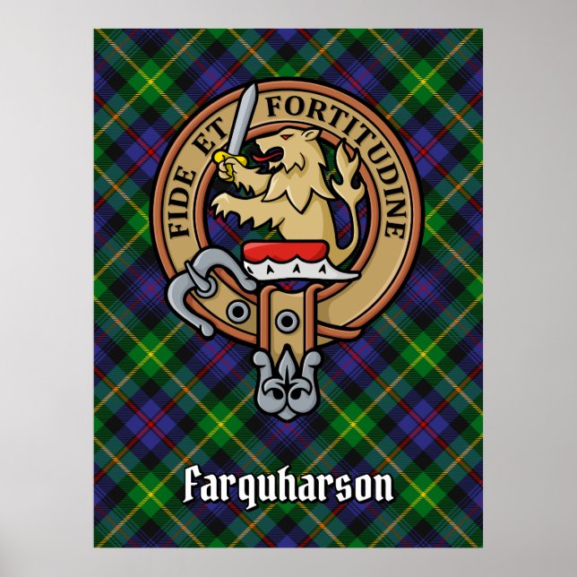 Clan Farquharson Crest over Tartan Poster (Front)