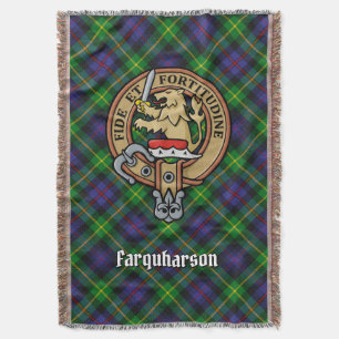 Clan Farquharson Crest over Tartan Throw Blanket
