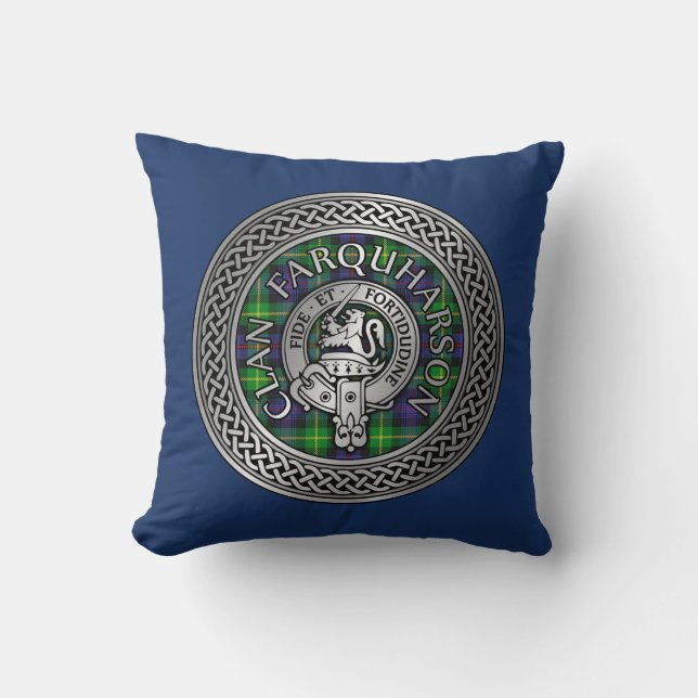 Clan Farquharson Crest & Tartan Knot Cushion (Front)