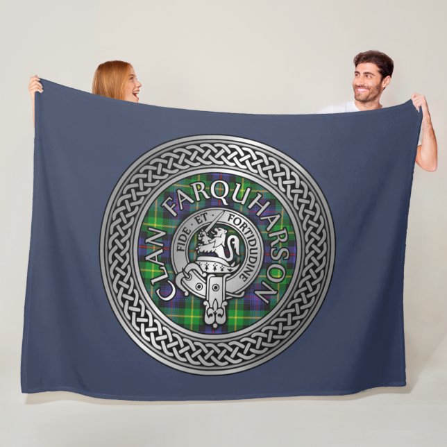 Clan Farquharson Crest & Tartan Knot Fleece Blanket (In Situ)
