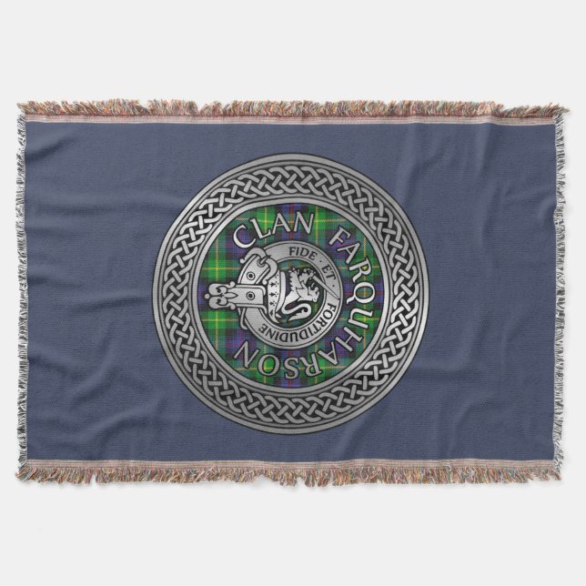 Clan Farquharson Crest & Tartan Knot Throw Blanket (Front)