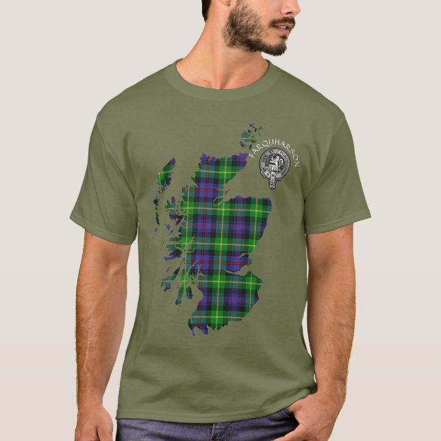 Clan Farquharson Crest & Tartan Map T-Shirt (Front)