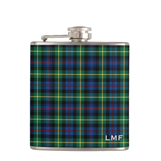Clan Farquharson Tartan Monogram Hip Flask (Front)