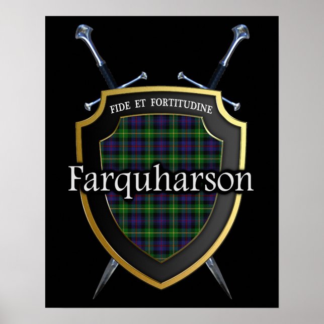 Clan Farquharson Tartan Scottish Shield & Swords Poster (Front)