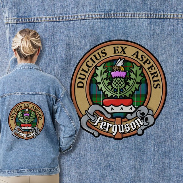 Clan Ferguson Crest over Tartan Denim Jacket (Creator Uploaded)