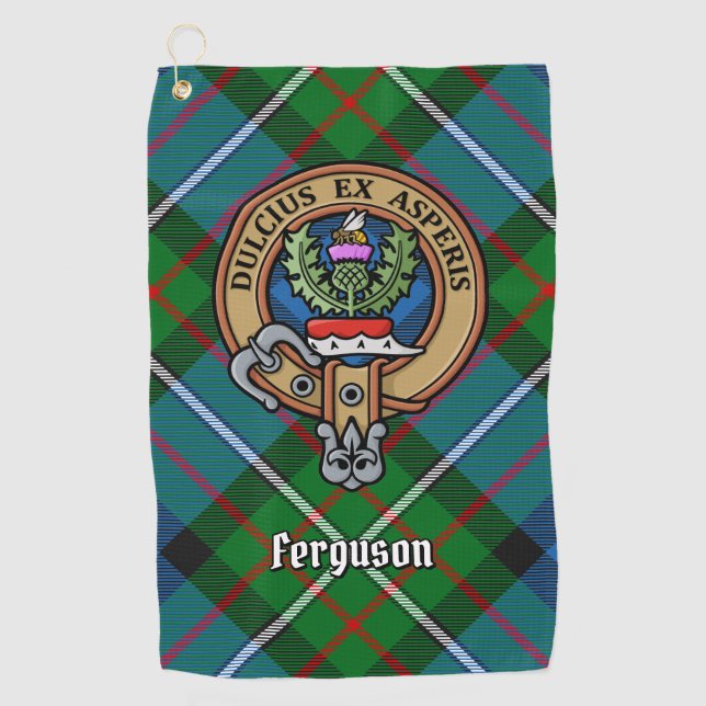 Clan Ferguson Crest over Tartan Golf Towel (Front)