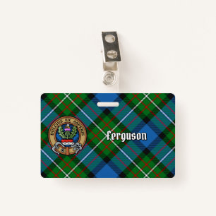 Clan Ferguson Crest over Tartan ID Badge