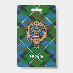 Clan Ferguson Crest over Tartan ID Badge