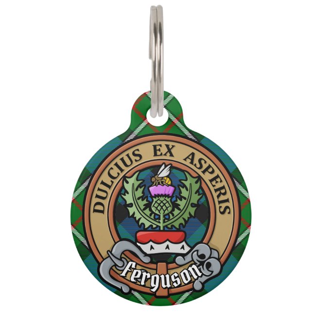 Clan Ferguson Crest over Tartan Pet Tag (Front)