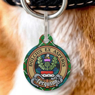 Clan Ferguson Crest over Tartan Pet Tag