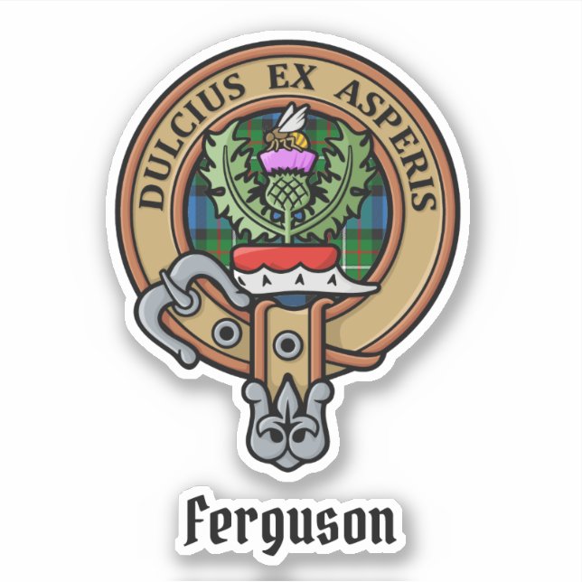 Clan Ferguson Crest over Tartan Sticker (Front)