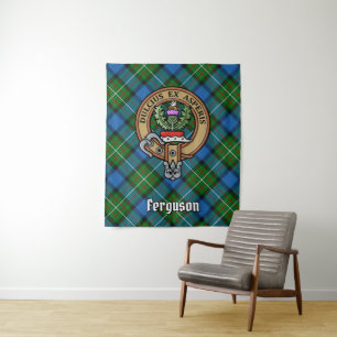 Clan Ferguson Crest over Tartan Tapestry