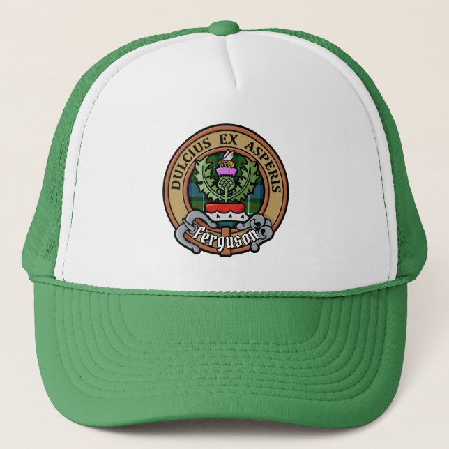 Clan Ferguson Crest over Tartan Trucker Hat (Front)