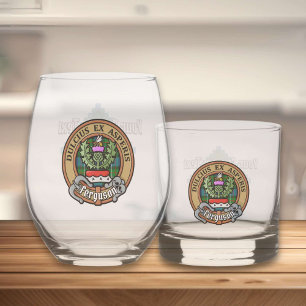Clan Ferguson Crest over Tartan Whiskey Glass