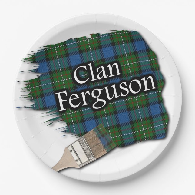 Clan Ferguson Scottish Tartan Paint Brush Paper Plate (Front)