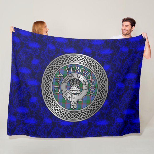 Clan Fergusson Crest & Tartan Knot Fleece Blanket (In Situ)