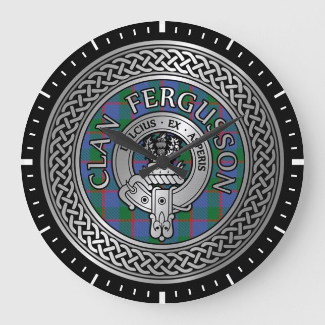 Clan Fergusson Crest & Tartan Knot Large Clock (Front)
