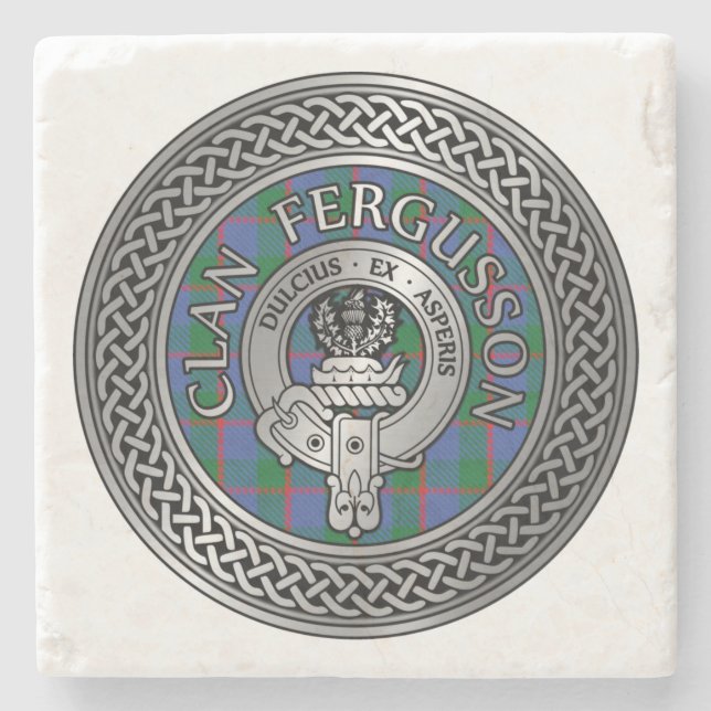 Clan Fergusson Crest & Tartan Knot Stone Coaster (Front)