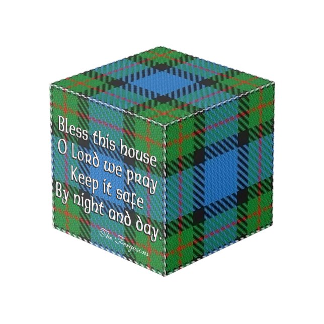 Clan Fergusson Ferguson Tartan House Blessing Cube (Front Angled)