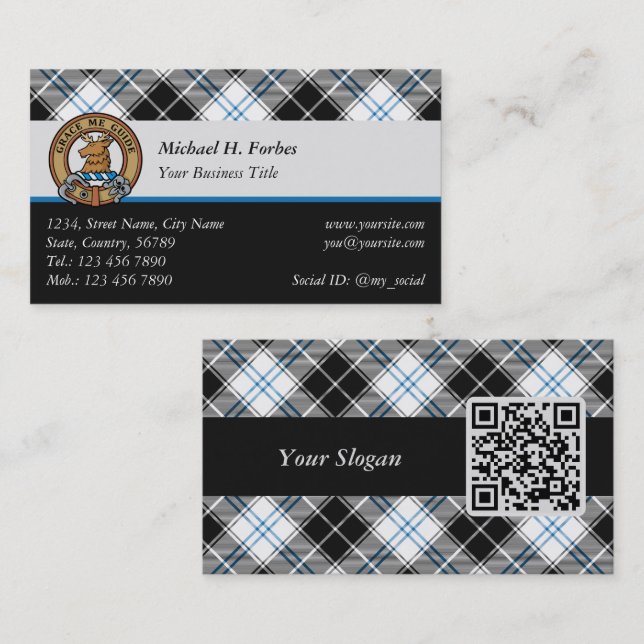 Clan Forbes Crest over Dress Tartan Business Card (Front/Back)