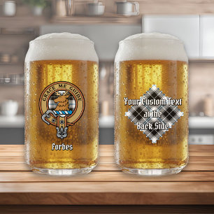 Clan Forbes Crest over Dress Tartan Can Glass