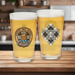 Clan Forbes Crest over Dress Tartan Glass