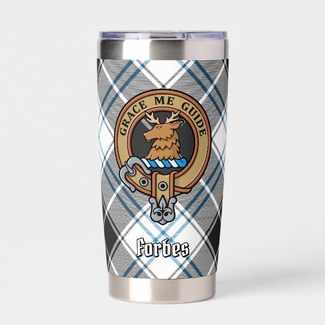 Clan Forbes Crest over Dress Tartan Insulated Tumbler (Front)