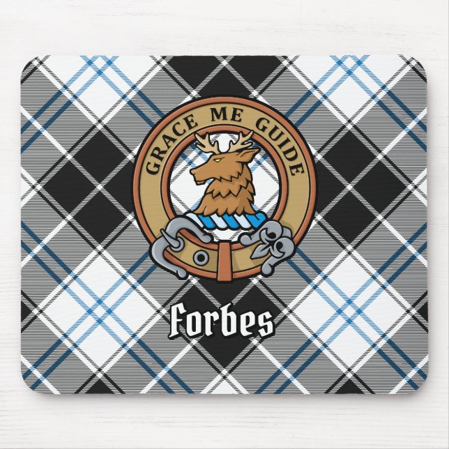 Clan Forbes Crest over Dress Tartan Mouse Mat (Front)