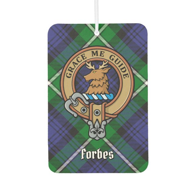 Clan Forbes Crest over Tartan Car Air Freshener (Front)
