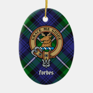Clan Forbes Crest over Tartan Ceramic Tree Decoration