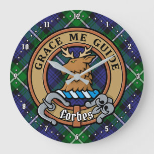 Clan Forbes Crest over Tartan Large Clock