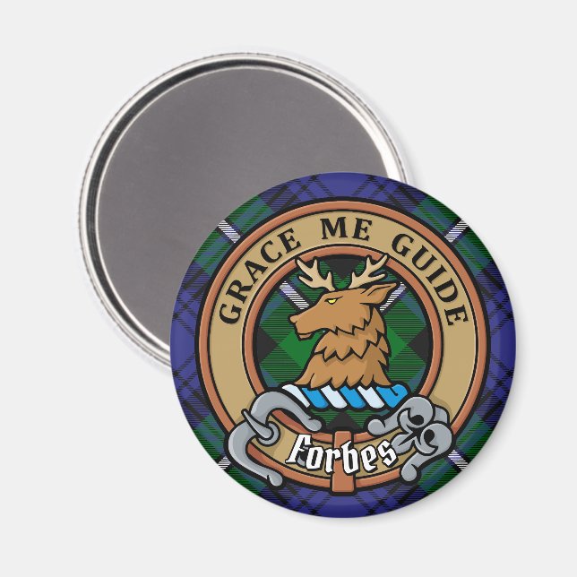 Clan Forbes Crest over Tartan Magnet (Front/Back)